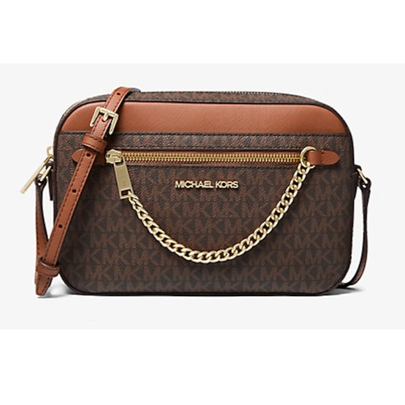 Michael Kors Brown and Tan Crossbody Bag with Gold Chain - Picture 2 of 7